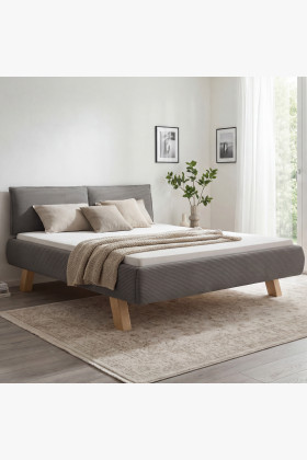 Polsterbett 180x200 cm Stoff grau mit Holzfüßen Doppelbett